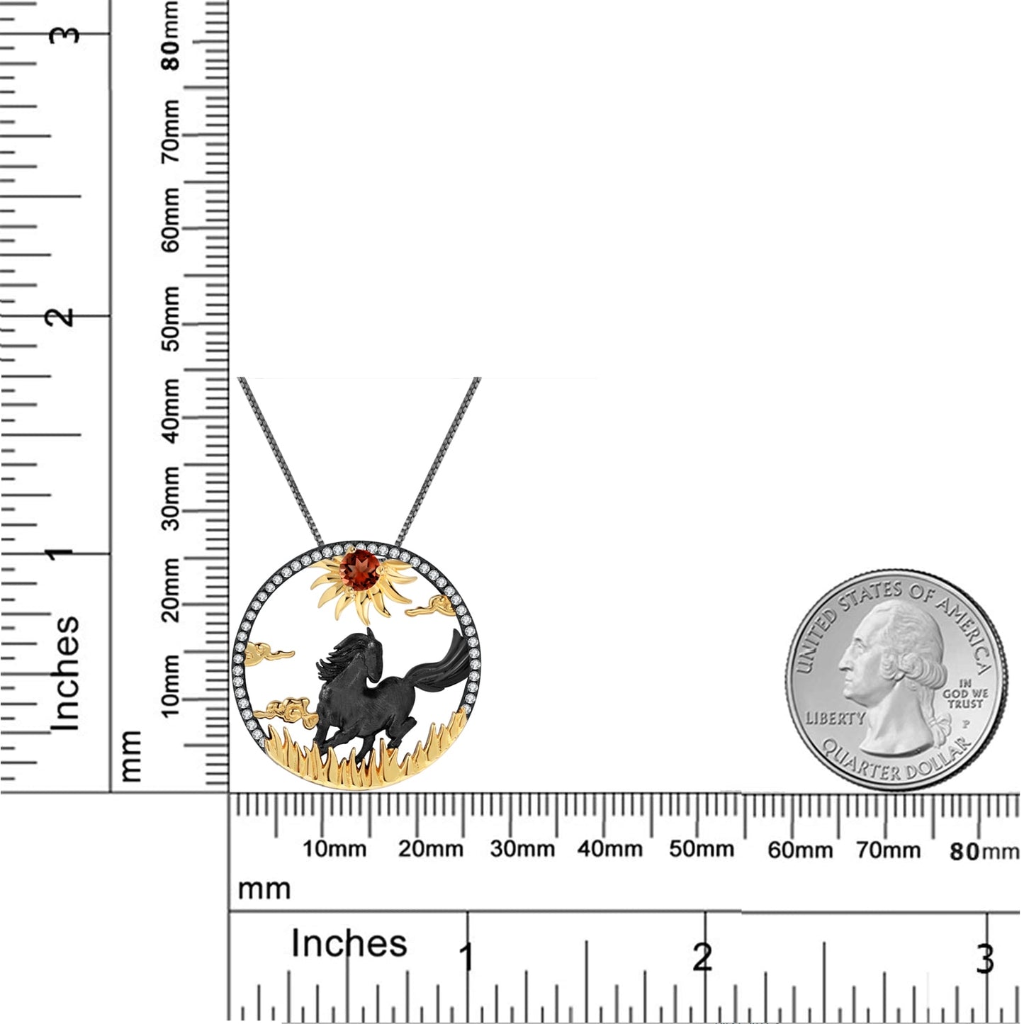 Colar Cavalo em Prata 925 e Pedra Natural