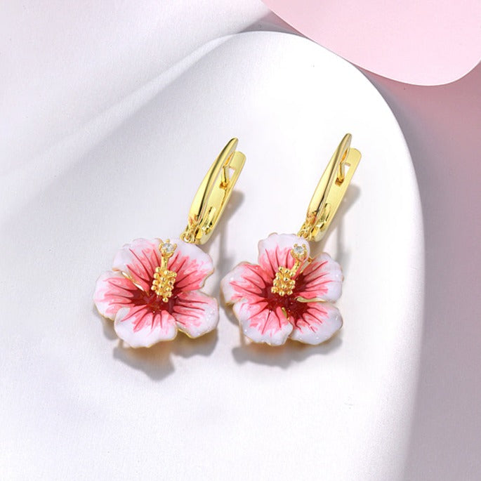 Brincos Hibisco em Prata 925 e Ouro