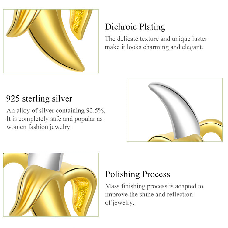 Brincos Banana em Prata 925 e Ouro