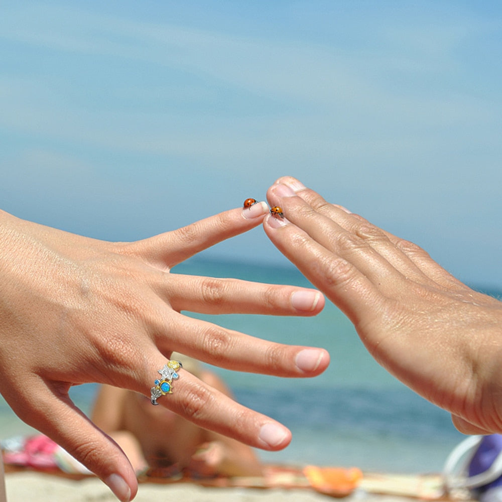 Anello Tartaruga in Argento 925 e Pietra Opale