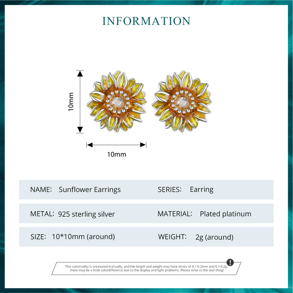Sunflower Earrings in 925 Silver
