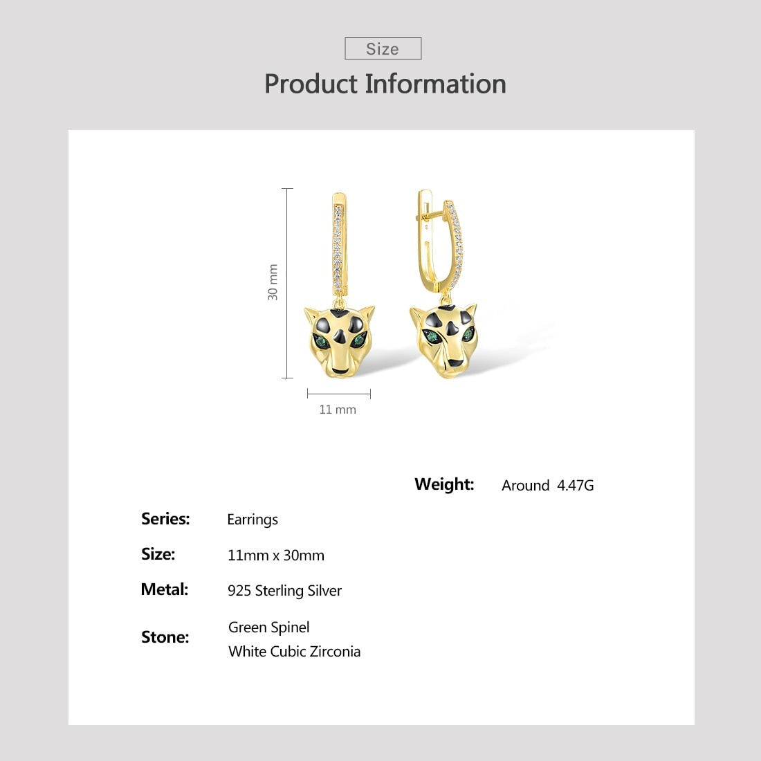 Leopard Earrings in 925 Silver and Zircons