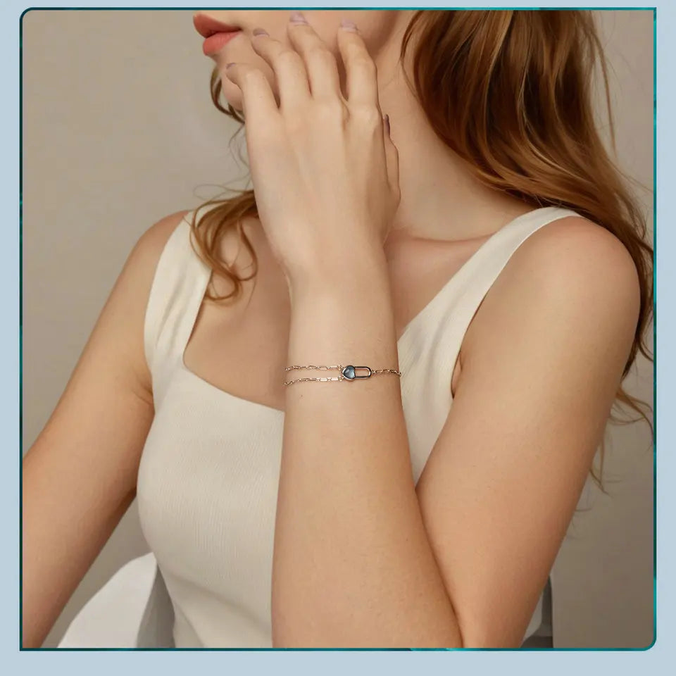 Pulseira com Pedra Água Marinha em Prata 925