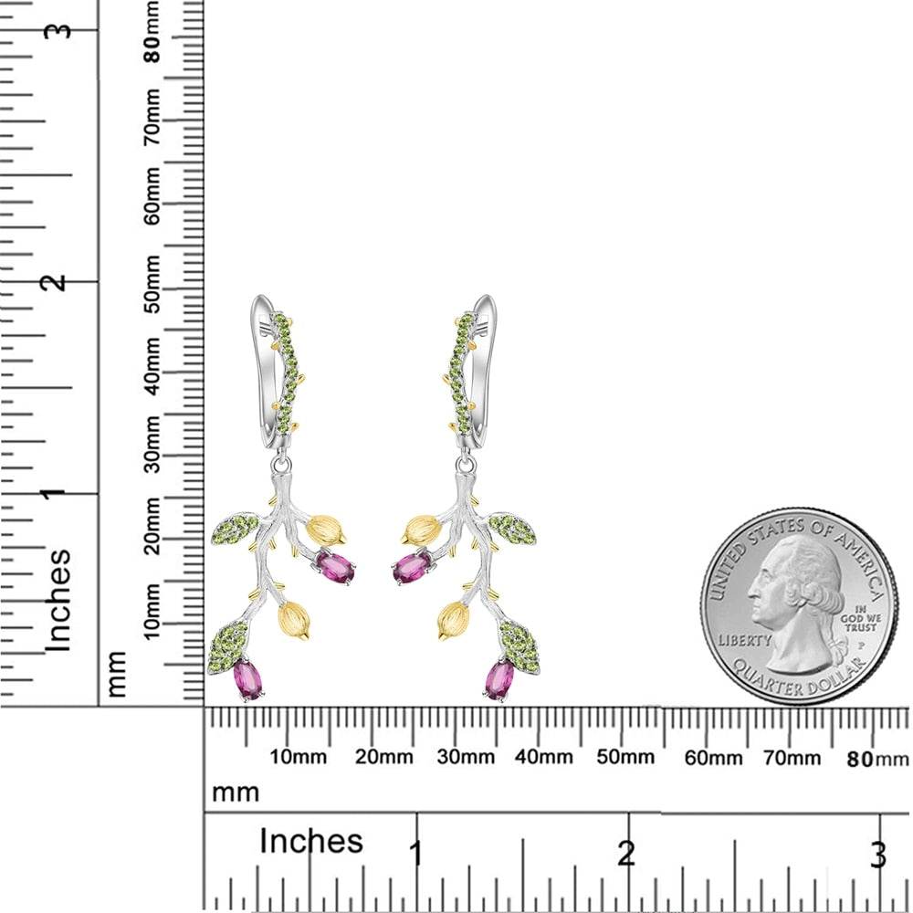 Ivy Earrings with Berries in 925 Silver and Natural Stone