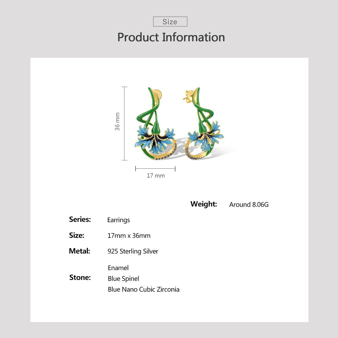 Blue Iris Earrings in 925 Silver and Zircons