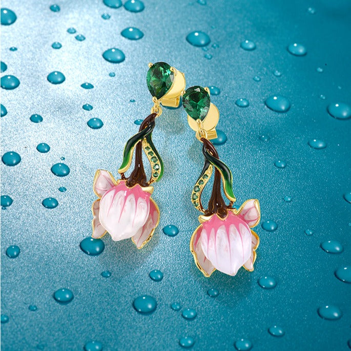Sakura Flower Earrings in 925 Silver and Zircons