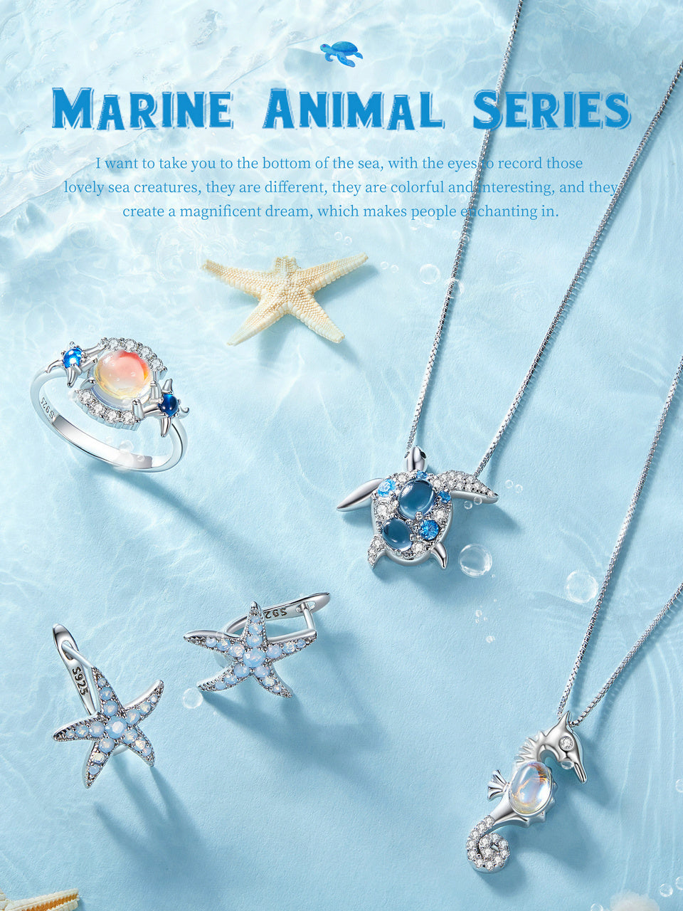 Turtle Necklace in 925 Silver, Zircons and Spinel