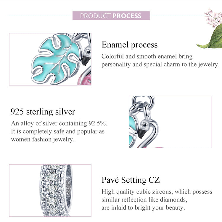 Charm Fenicottero in Argento 925 e Zirconi - EkoWorld Jewels Charm