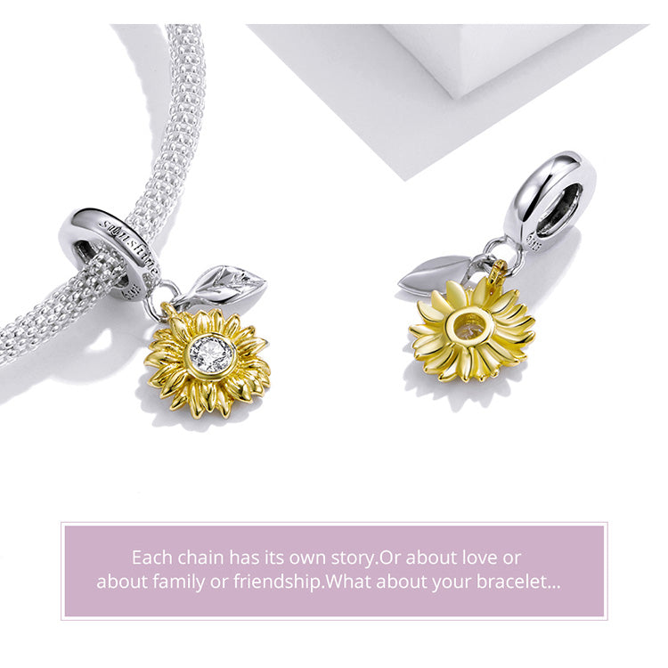 Charm Girasole in Argento 925, Oro e Zircone - EkoWorld Jewels Charm