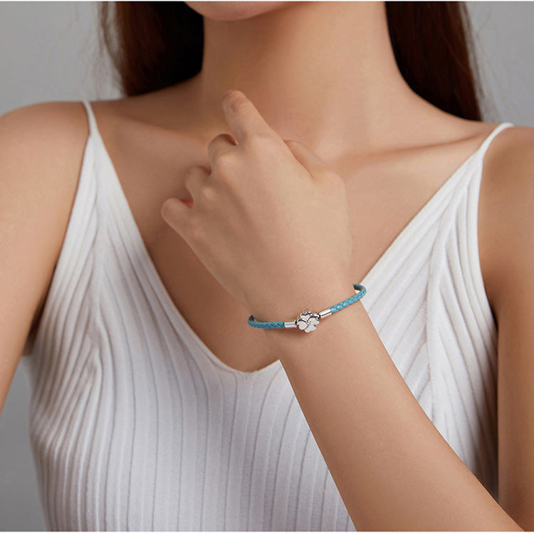 Bracciale Quadrifoglio in Pelle e Argento 925 - EkoWorld Jewels Bracciale