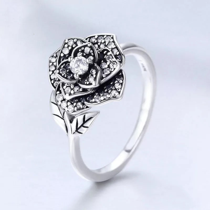 Anello Fiore Rosa in Argento 925 e Zirconi - EkoWorld Jewels Anello
