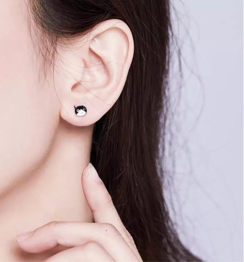 Orecchini Gatto e Pesce in Argento 925 e Zirconi