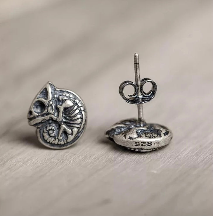 Orecchini Scheletro di Camaleonte in Argento Antico 925