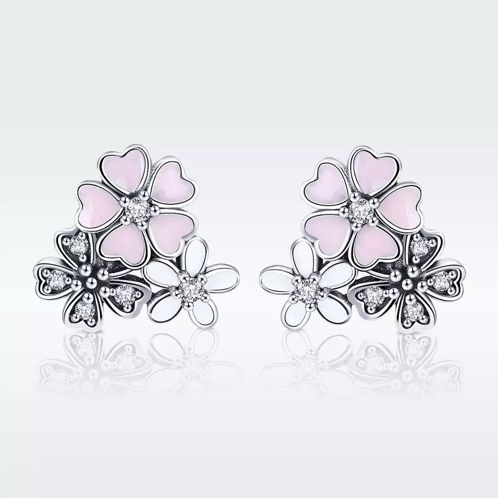 Orecchini Fiore di Sakura in Argento 925 e Zirconi - EkoWorld Jewels Orecchini