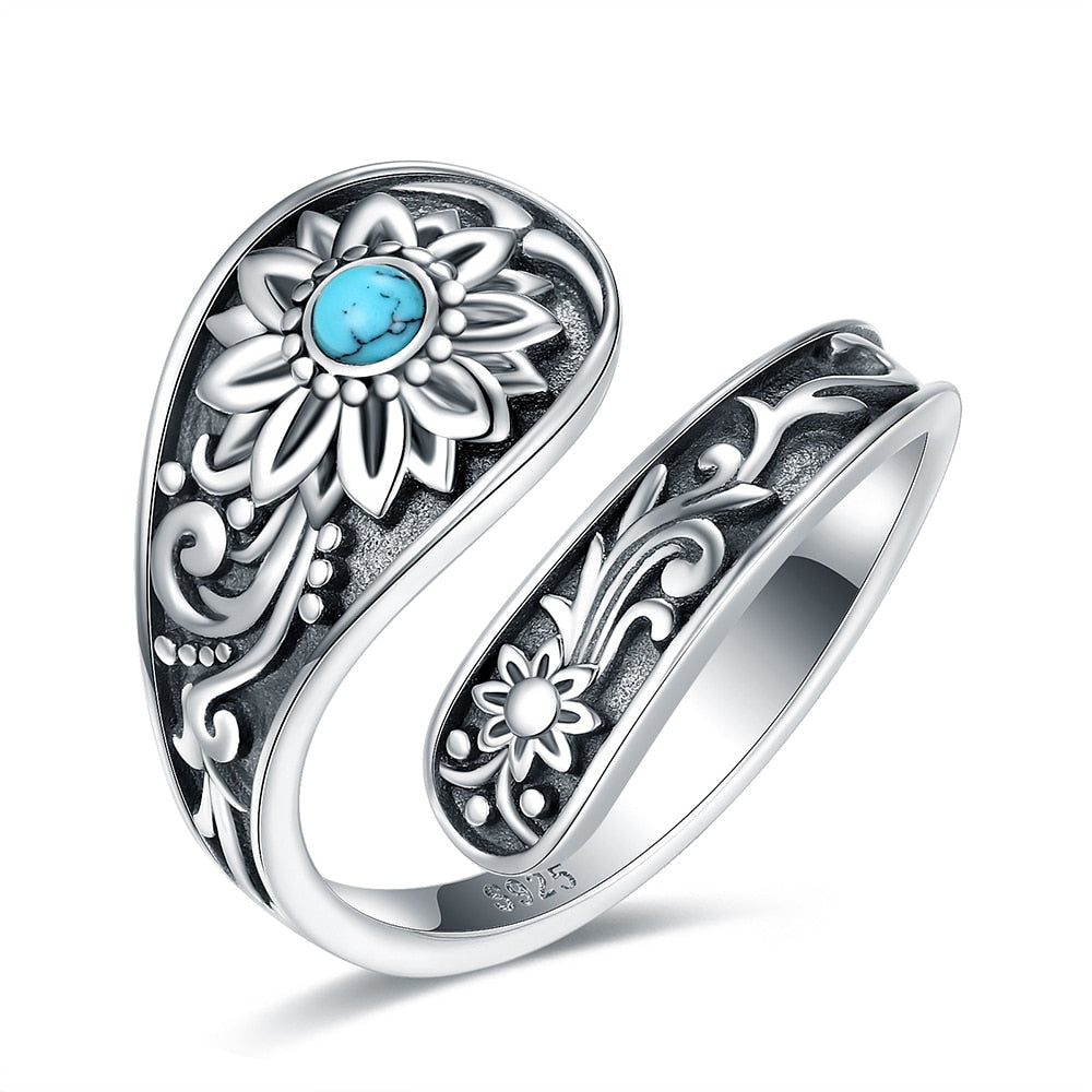 Anello Girasole in Argento 925 e Turchese - EkoWorld Jewels Anello