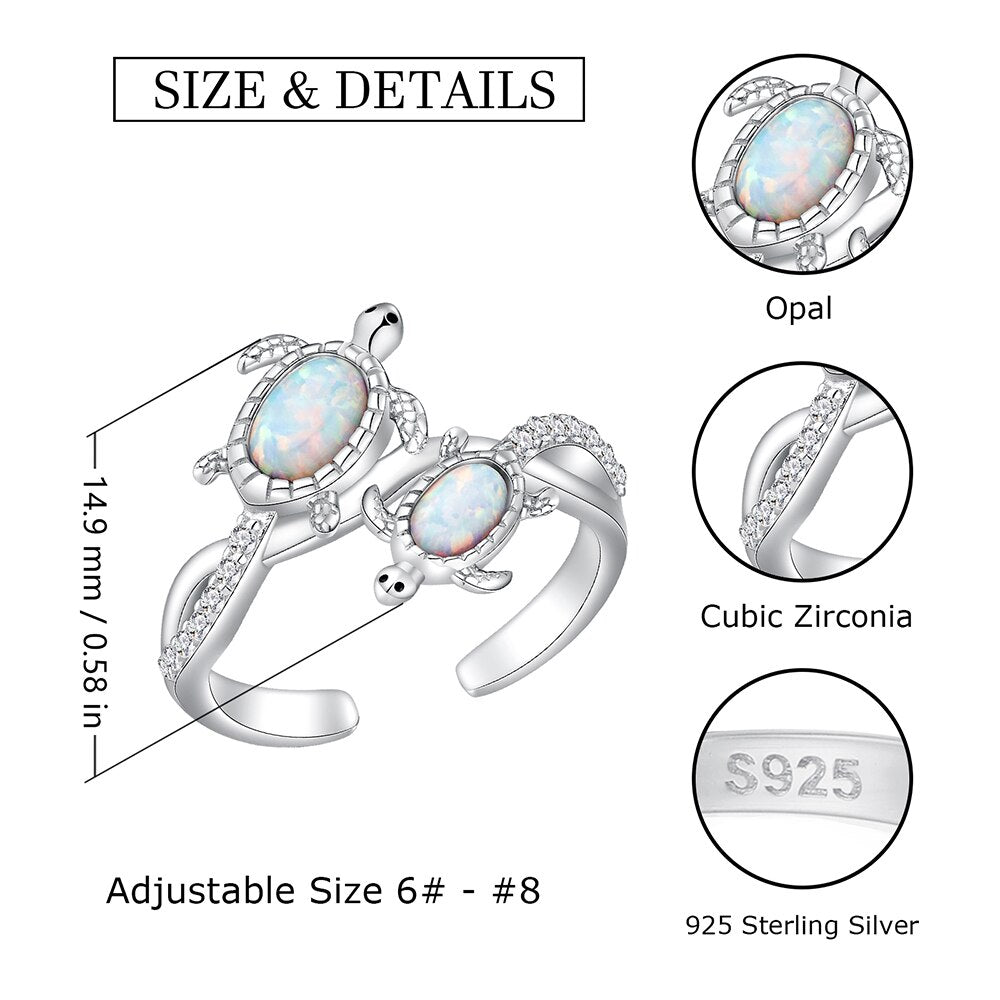 Turtle Ring in 925 Silver and Opal Stone