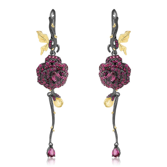 Orecchini Fiore Rosa in Argento 925 e Pietre Naturali - EkoWorld Jewels Orecchini