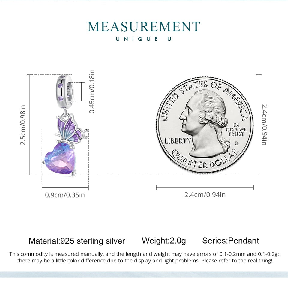 Charm Farfalla con Cuore in Argento 925 e Zirconi