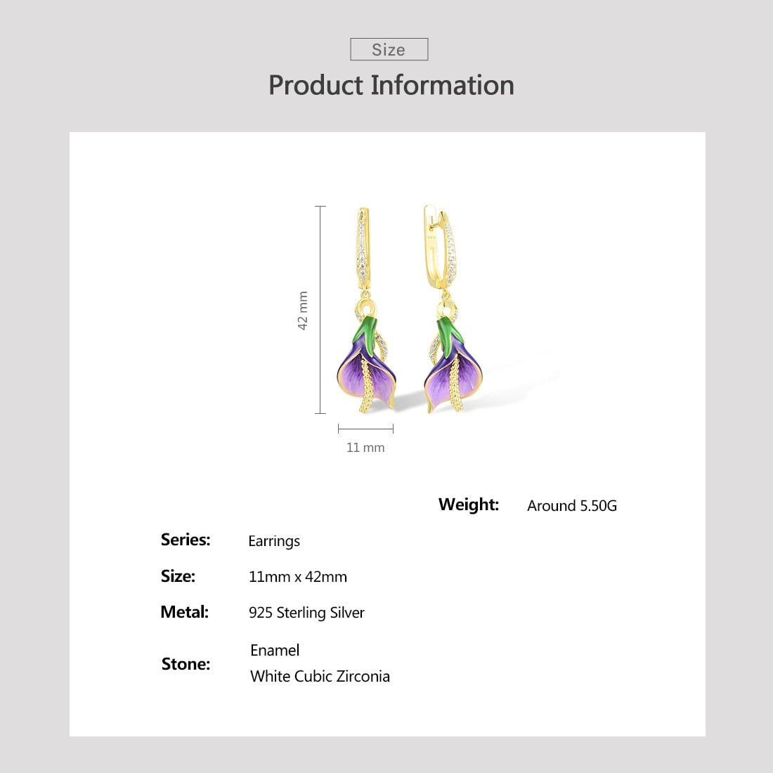 Orecchini Calla Viola in Argento 925 e Zirconi - EkoWorld Jewels Orecchini
