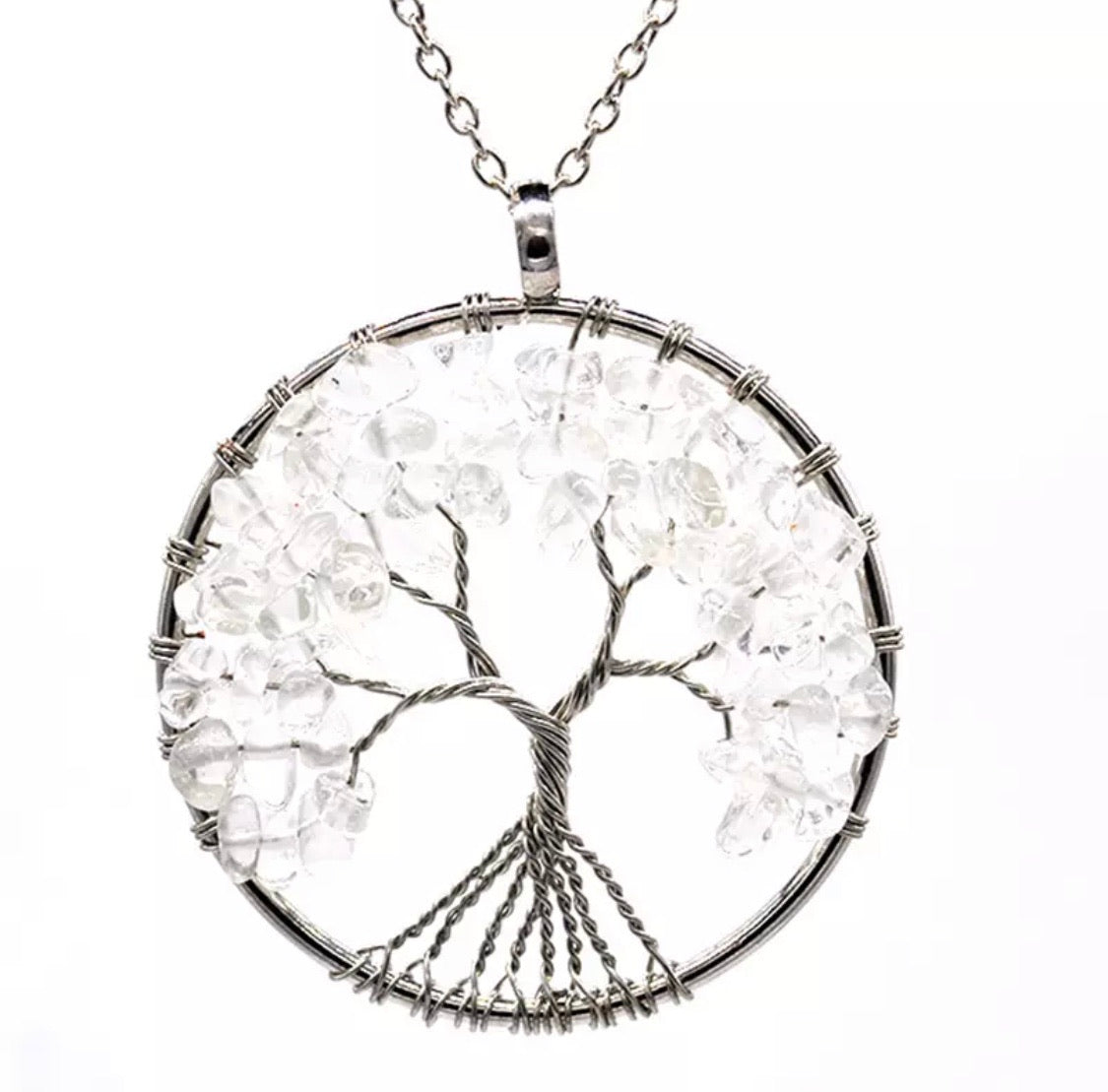 Albero della Vita in Acciaio e Pietre Bianche - EkoWorld Jewels Collana