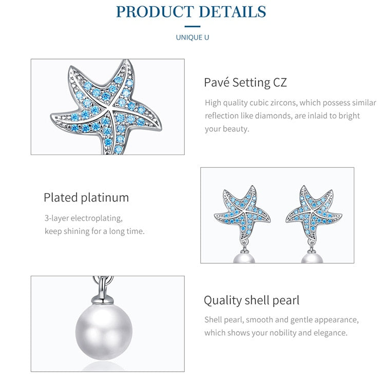 Orecchini Stella Marina in Argento 925 e Zirconi con Perla Naturale - EkoWorld Jewels Orecchini