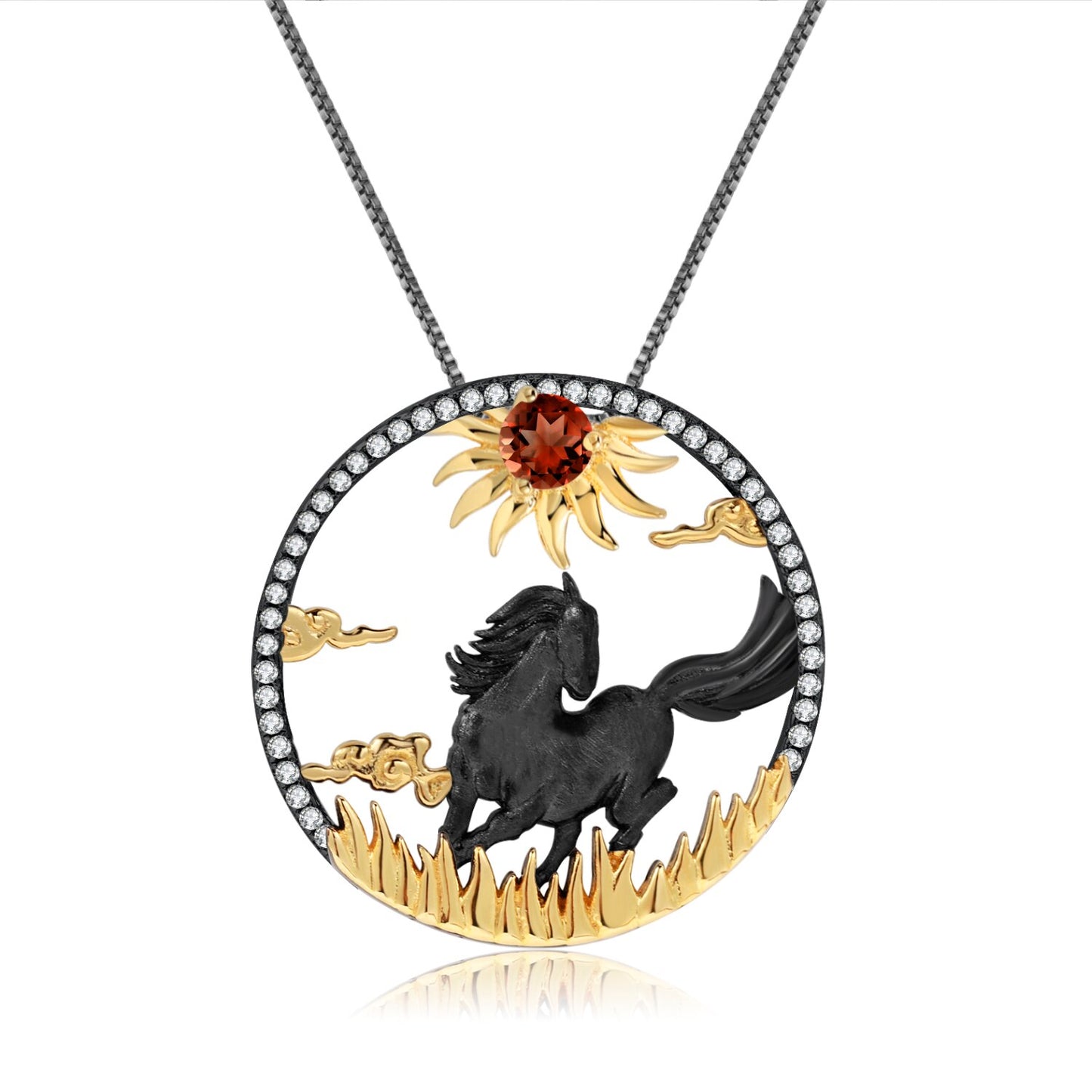 Horse Necklace in 925 Silver and Natural Stone