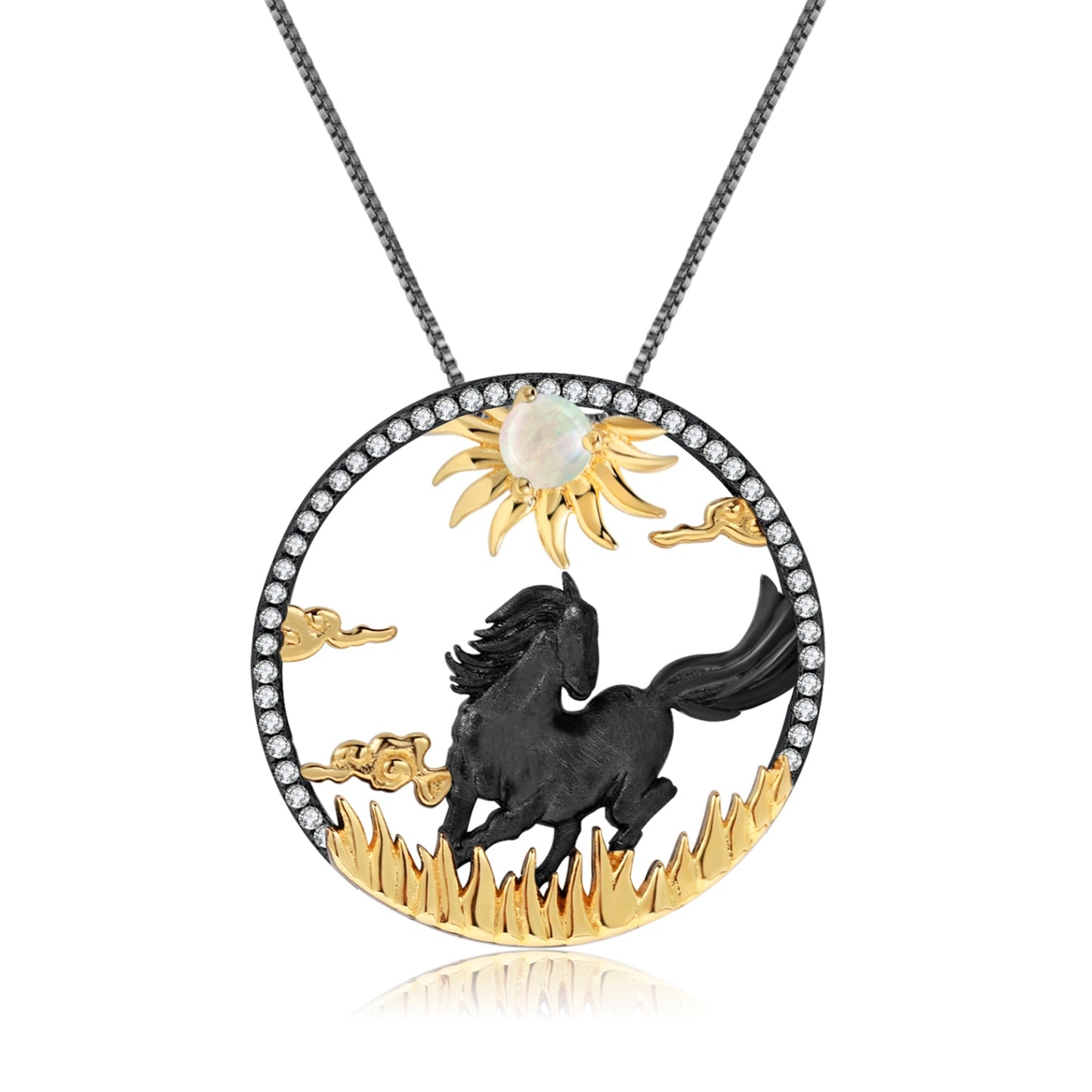 Horse Necklace in 925 Silver and Natural Stone