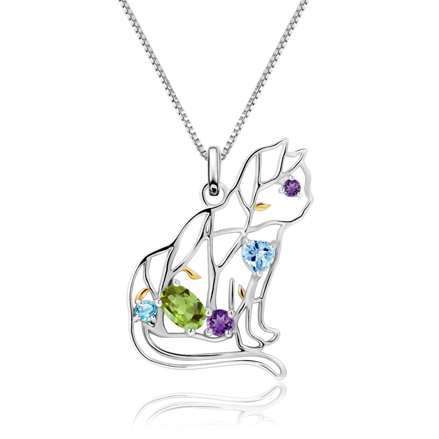 Cat Necklace in 925 Silver and Natural Stone