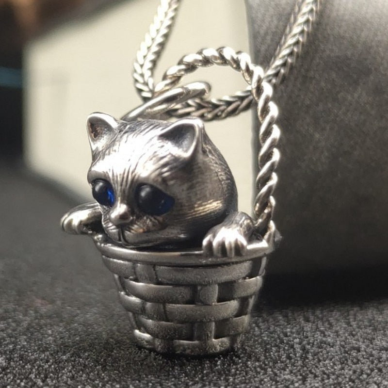 Kitten Pendant in the Basket in Antique Silver 925
