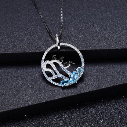Penguins Necklace in 925 Silver and Natural Stone