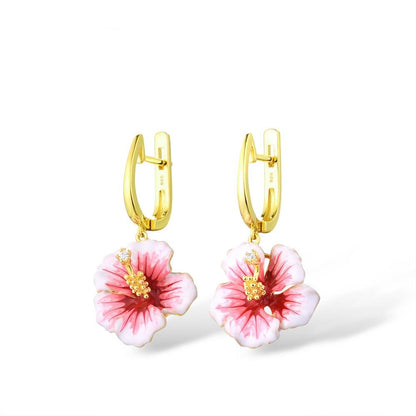 Hibiscus Earrings in 925 Silver and Gold