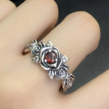 Pink Flower Ring in Antique Silver 925 and Zircon