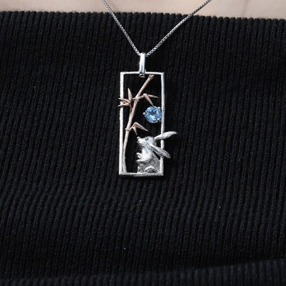 Rabbit Pendant in 925 Silver and Natural Stone