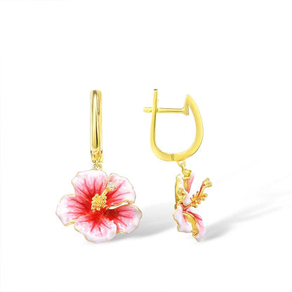 Hibiscus Earrings in 925 Silver and Gold