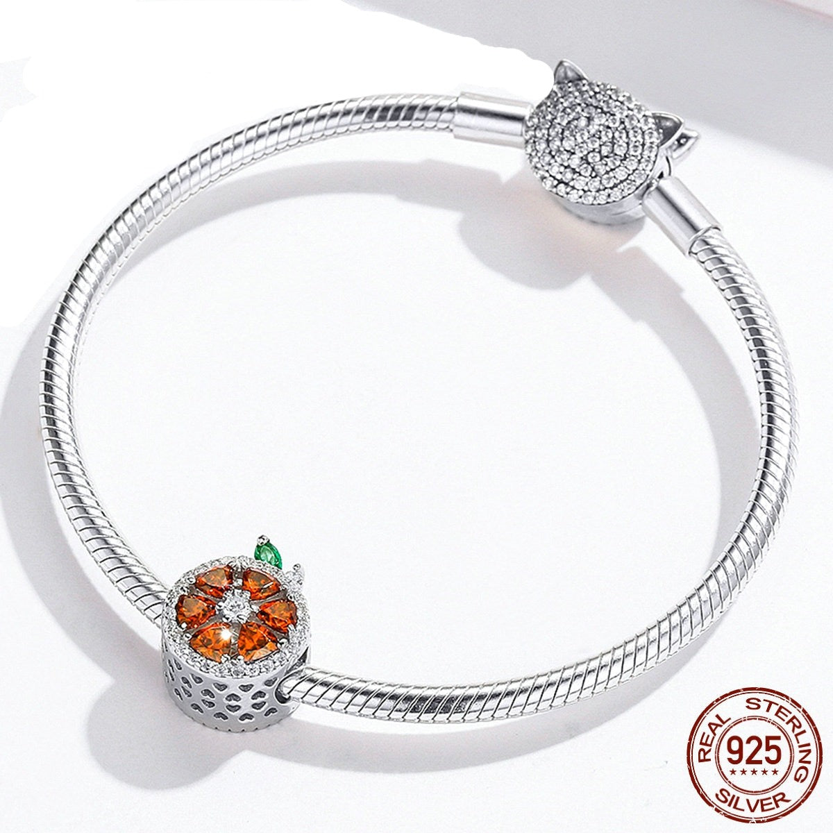 Grapefruit Charm in 925 Silver and Zircons