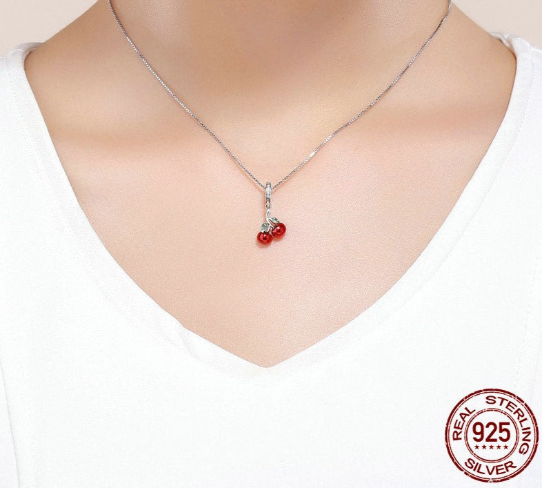 Cherries Charm in 925 Silver and Zircons