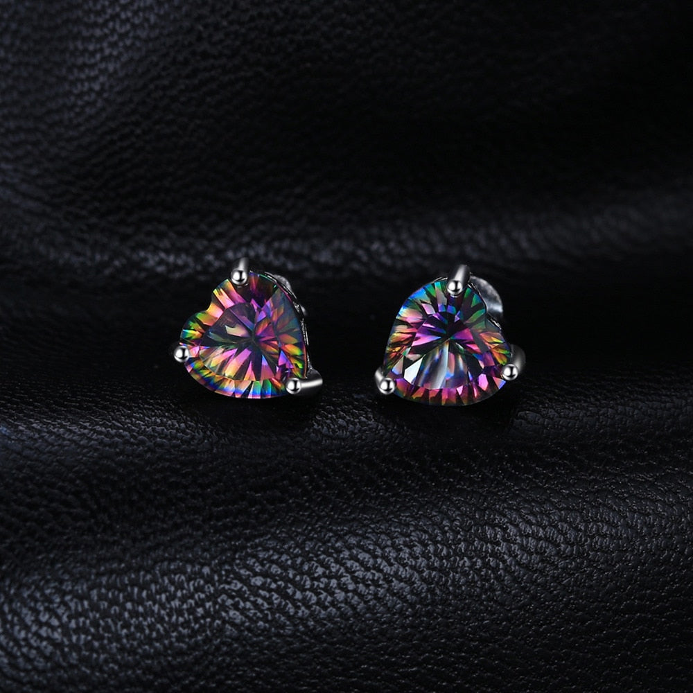 Heart Earrings in 925 Silver and Mystic Quartz