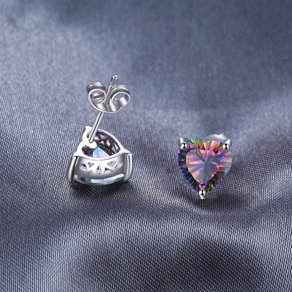 Heart Earrings in 925 Silver and Mystic Quartz