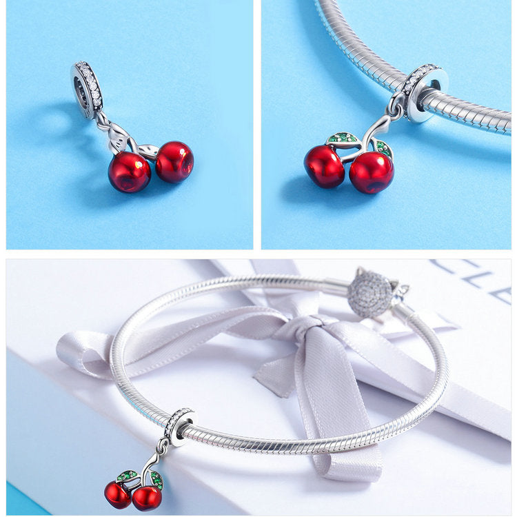 Cherries Charm in 925 Silver and Zircons