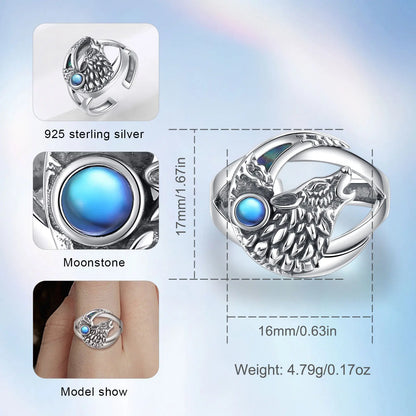 Anello Lupo in Argento 925 con Pietra di Luna