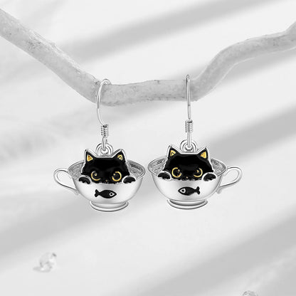 Cat in a Cup Earrings in 925 Silver