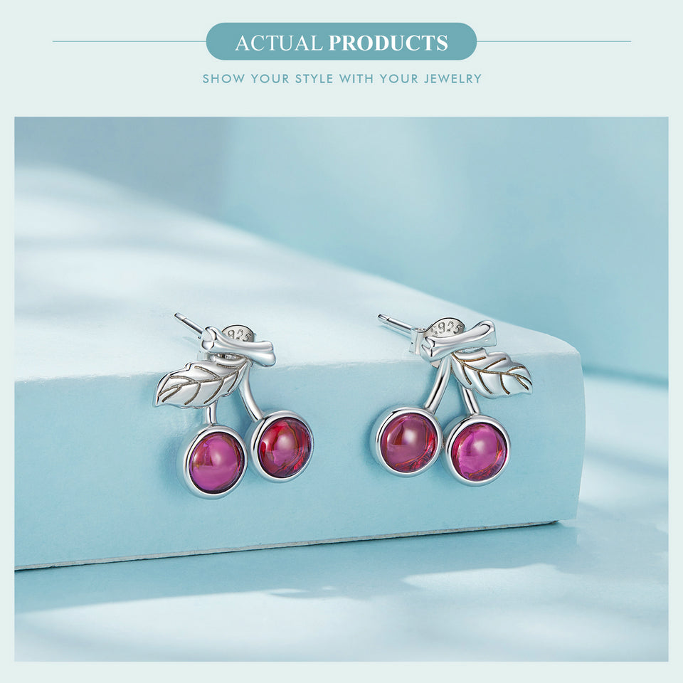 Cherry Earrings in 925 Silver and Corundum