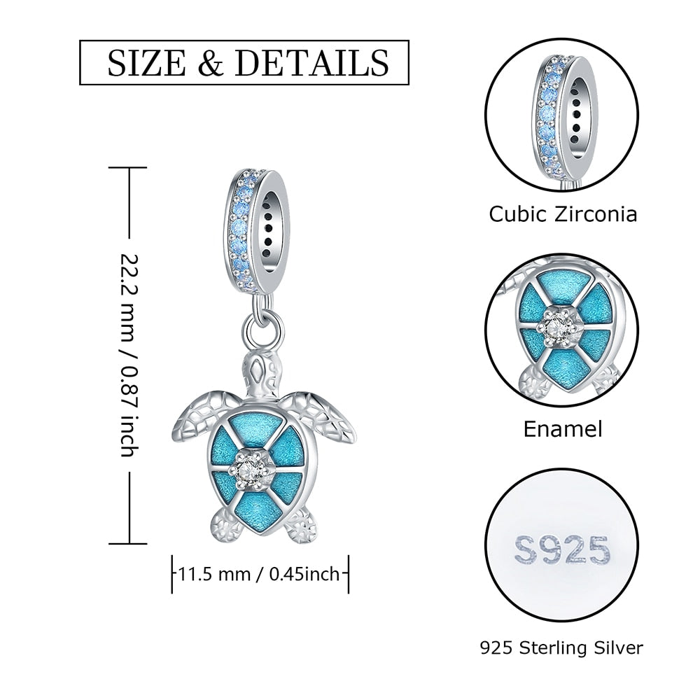 Turtle Charm in 925 Silver and Zircons