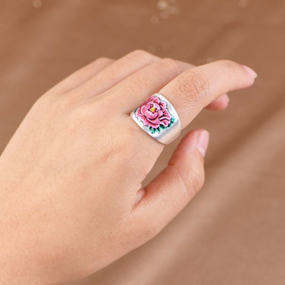 Lotus Flower Ring in 925 Silver and Rebirth Mantra