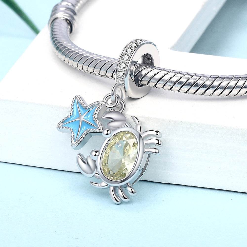 Amuleto Estrela do Mar com Caranguejo em Prata 925