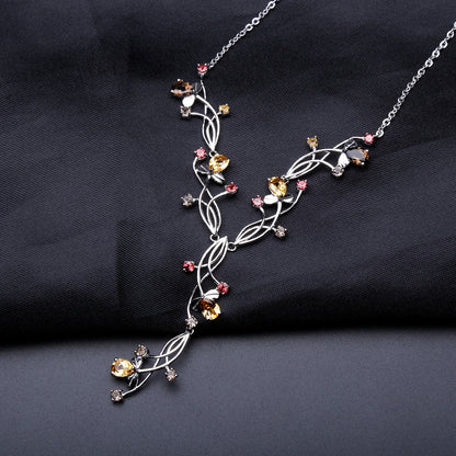Ivy Necklace with Berries in 925 Silver and Natural Stones
