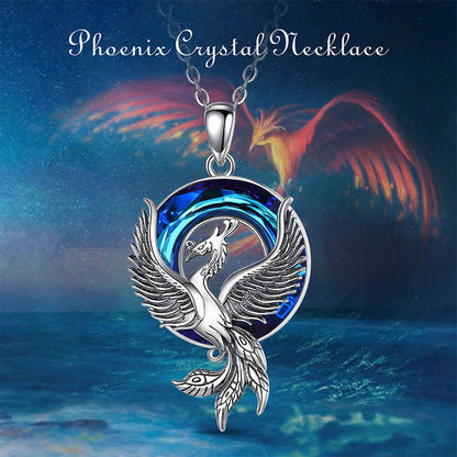 Phoenix Necklace in 925 Silver and Blue Crystal