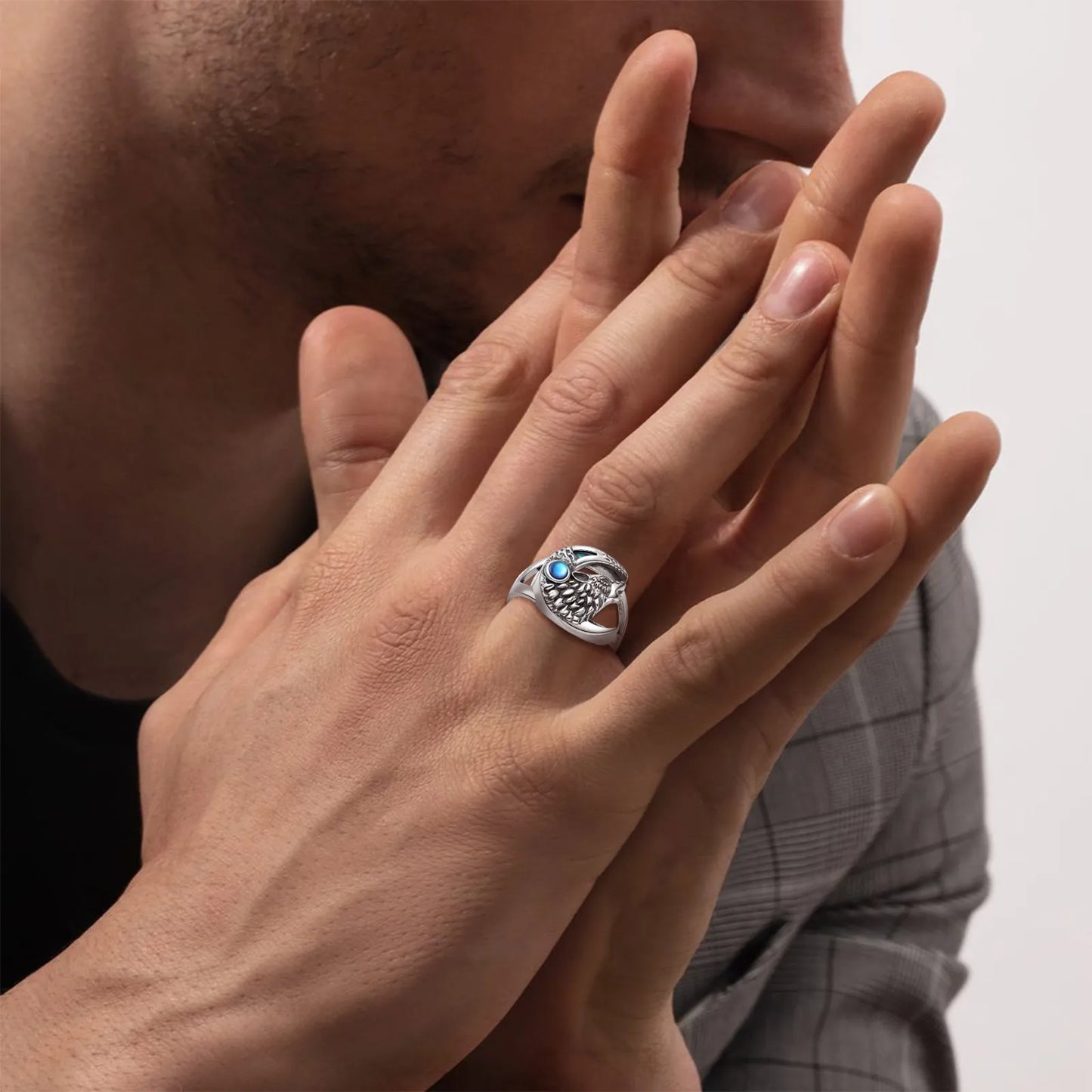 Anello Lupo in Argento 925 con Pietra di Luna