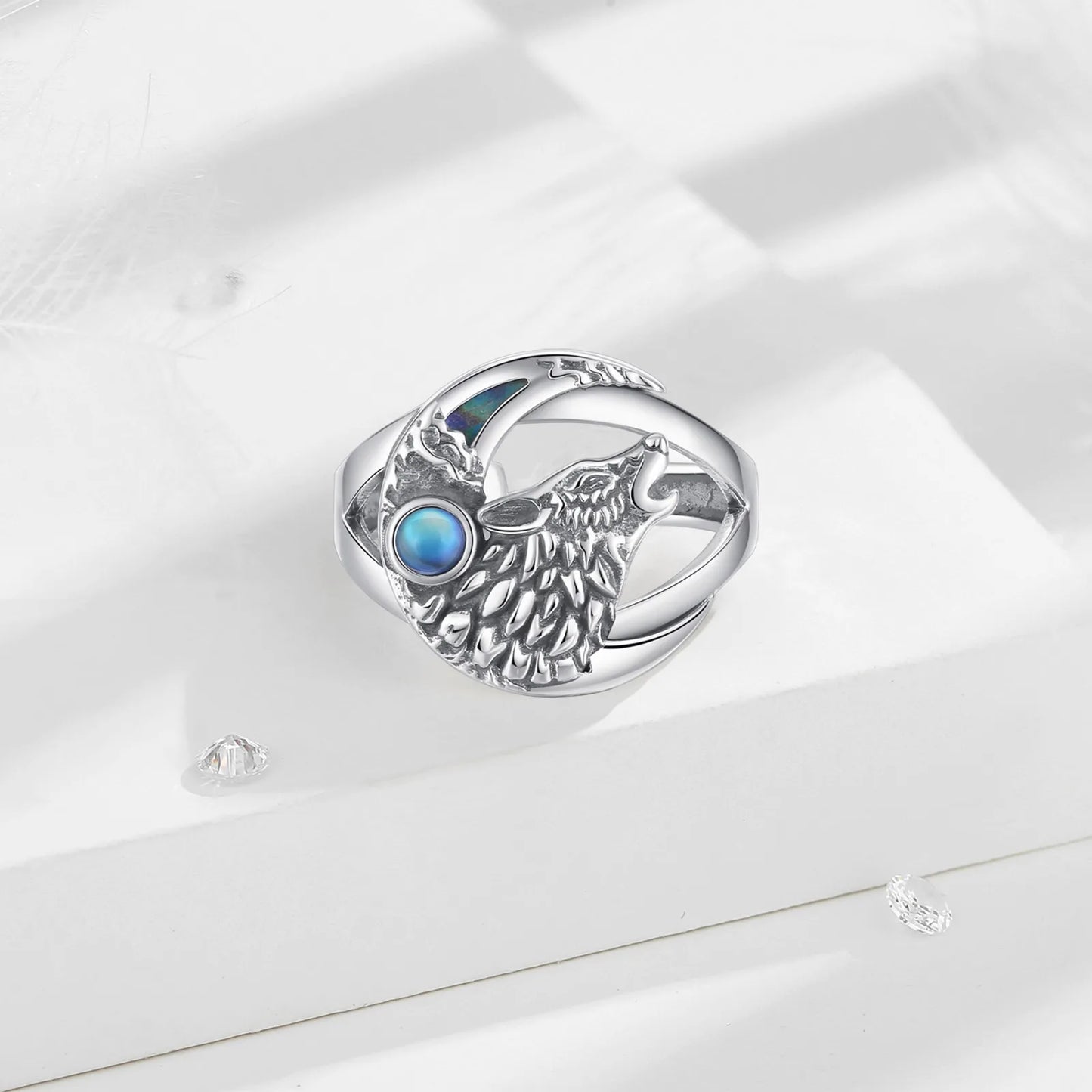 Anello Lupo in Argento 925 con Pietra di Luna
