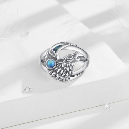 Anello Lupo in Argento 925 con Pietra di Luna